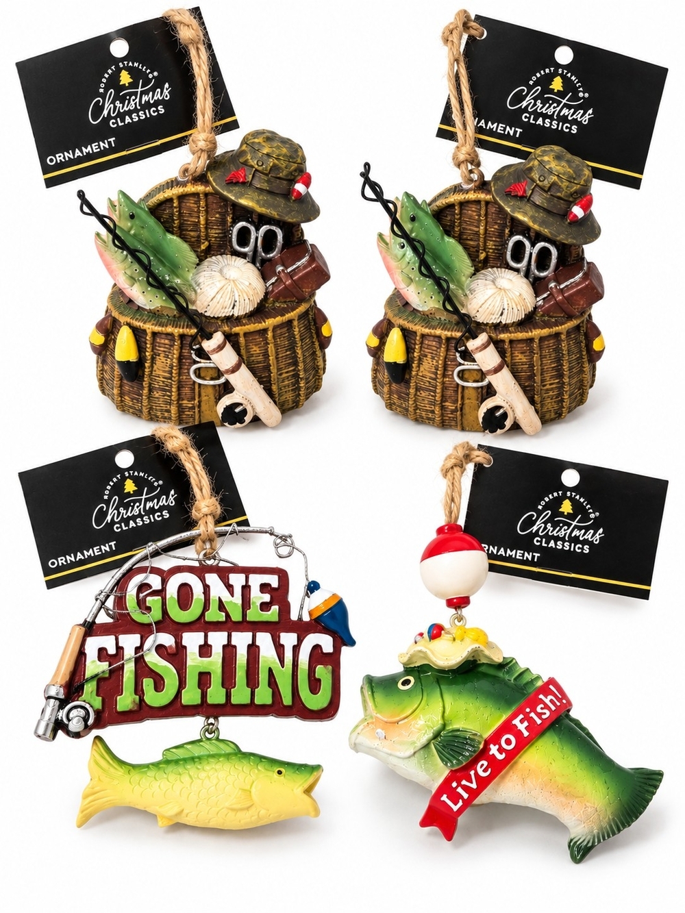 Robert Stanley Fishing Christmas Ornaments Lot of 4
